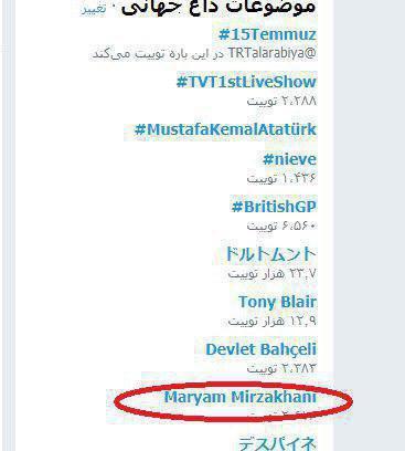 نام مریم میرزاخانی در توییتر ترند جهانی شد